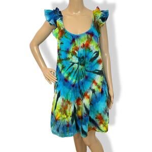 handmade tie dyed ladies babydoll ruffle tiered dress S